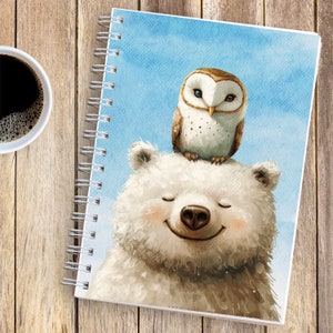 Lindo oso polar cuaderno espiral línea reglada Besties diario lechuza adolescente regalo cuaderno para niños divertido animal amante de la naturaleza notas de campo