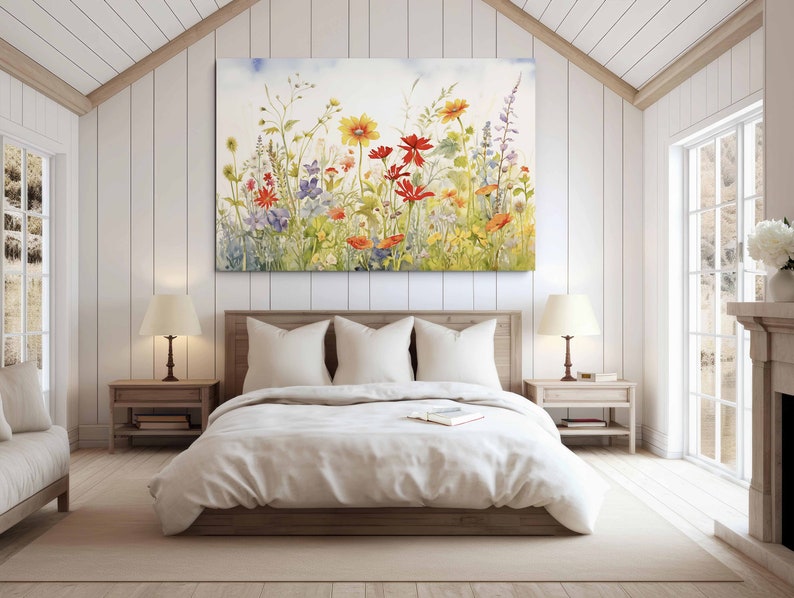 Wildflowers Canvas Print, Scenic Wall Art, Watercolor Flowers, Home ...