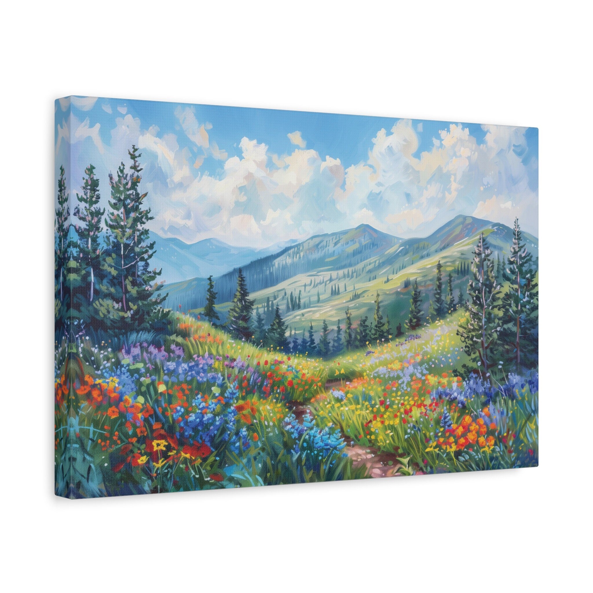 Wildflower Mountain Oil Painting Canvas Print, Colorful Meadow Wall Art ...