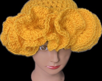 Crochet Ruffle Bucket Hat, Solid Colors, Gift, Handmade - Ready to Ship