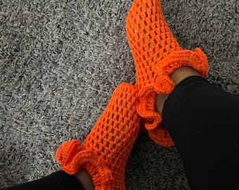 Crochet Footie Socks With Ruffles, Ruffle Booties, Slippers, Great Gift