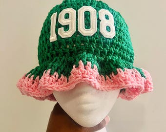 Crochet Bucket Hats - Sorority Colors Edition - 1908 - Pink And Green