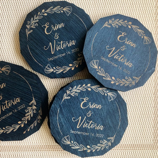 Navy Blue Wedding Coasters as Party Favors for Guests in Bulk, Custom Coasters Wedding Supplies, Thank You Gifts Personalized Coasters Set