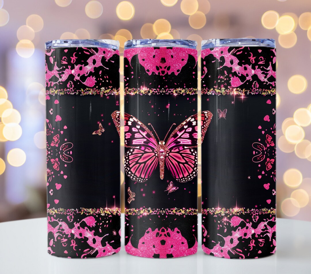 Pink Butterfly Glitter Wallpaper, Digital Download, Sparkly Insect