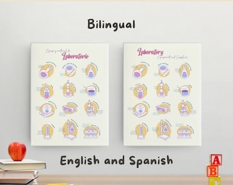 Bilingual Laboratory Equipment Poster Set in Spanish and English, Bilingual Laboratory Poster, Scientific Classroom Material