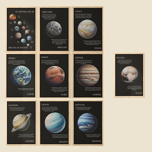 Zweisprachiges Sonnensystem – Lehrposter für Kinder (6–18 Jahre) – Lernen Sie Astronomie auf Spanisch und Englisch, Naturwissenschaften auf Spanisch und Englisch