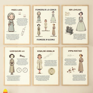 Bilingual Educational Set of Pioneers of Science, primary education, educational posters, women in science, science for children
