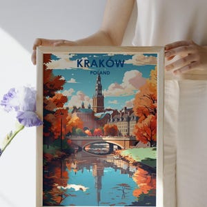 Kraków Poland Wall Art – 10x14” Digital Download | Autumn Travel Poster Print | Europe Cityscape Illustration | Printable Krakow Decor