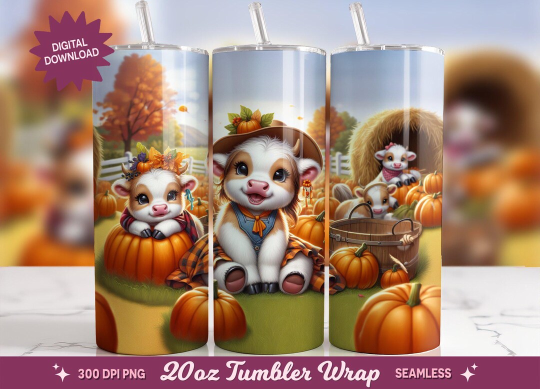 Highland Cow 20oz Skinny Tumbler Wrap PNG, Cute Fall Cow Digital ...