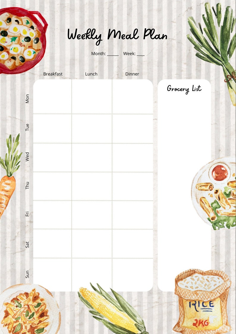 Weekly Meal Plan Printable Sheet - Etsy