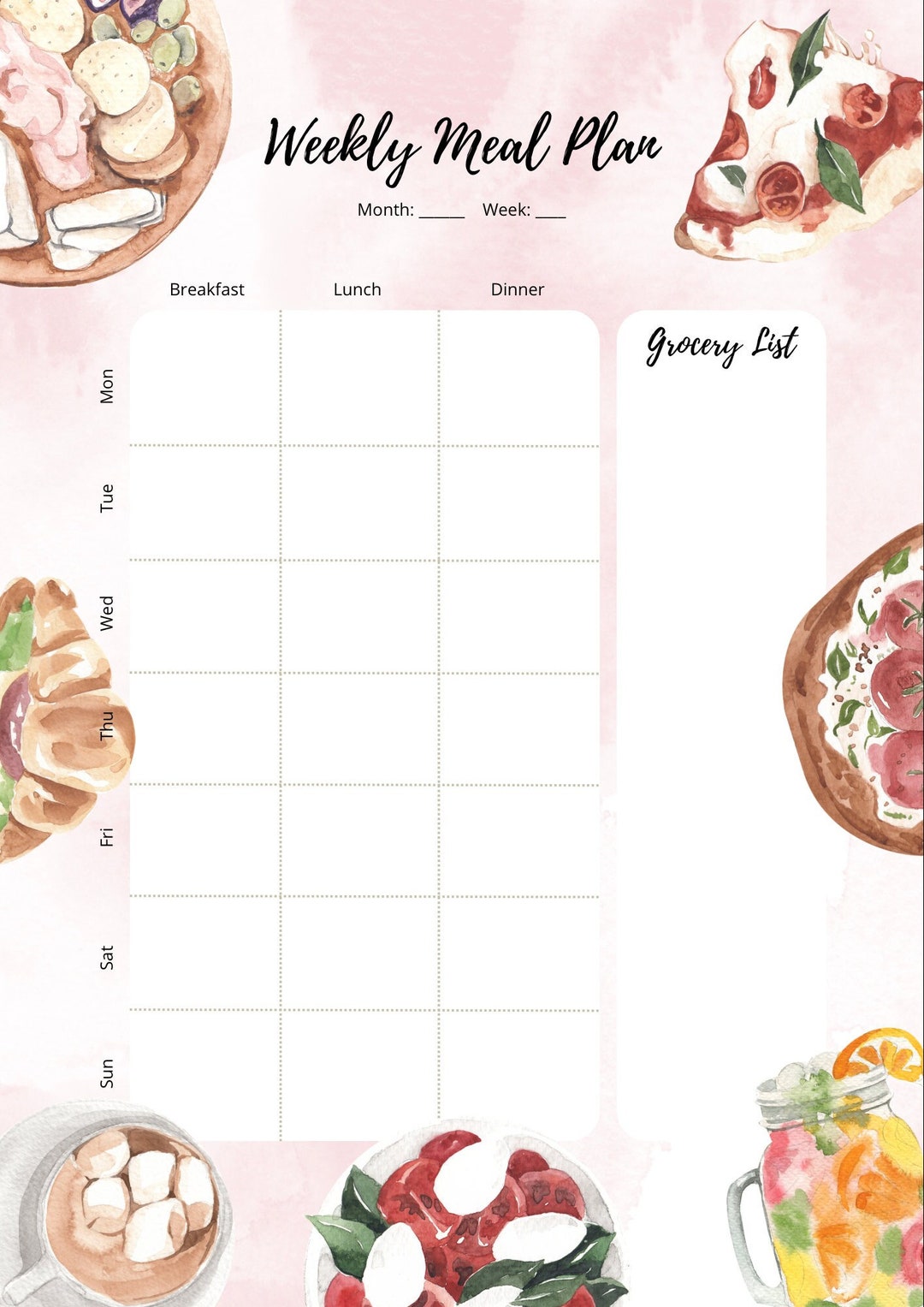 Weekly Meal Plan Printable Sheet - Etsy