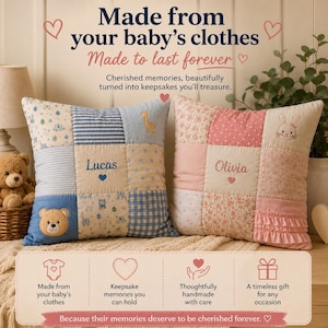 Personalised Baby Clothes Patchwork Cushion | Keepsake Memory Pillow Gift