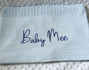 Personalised Knitted Cotton Baby Blanket, Embroidered Name Newborn Gift