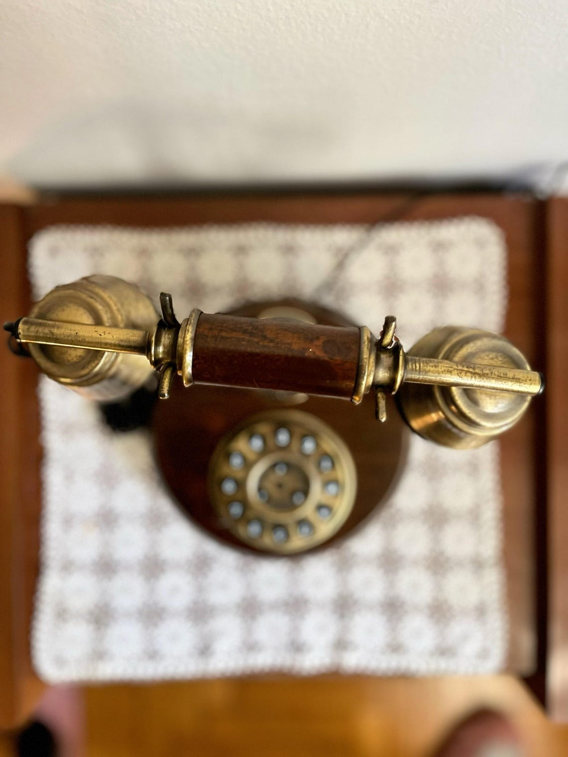 Antique Wooden Telephone Vintage Wooden and Brass Phone Rustic Home