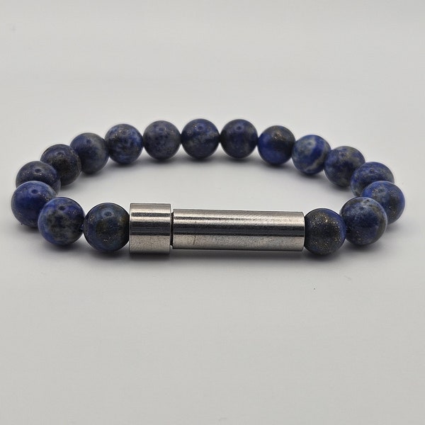 Lapis Lazuli Stretch Intention Bracelet - Insert Message into Capsule| Manifest Intentions|  7 inch|8mm Beads| Gemstone|Personalized