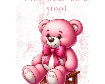 pink bear on a stool png
