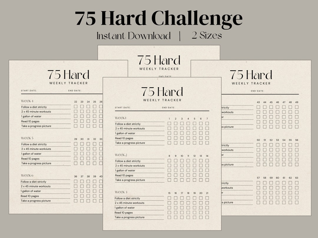 75 Day Hard Challenge Daily Tracker, 75 Day Challenge Printable, 75 Day ...