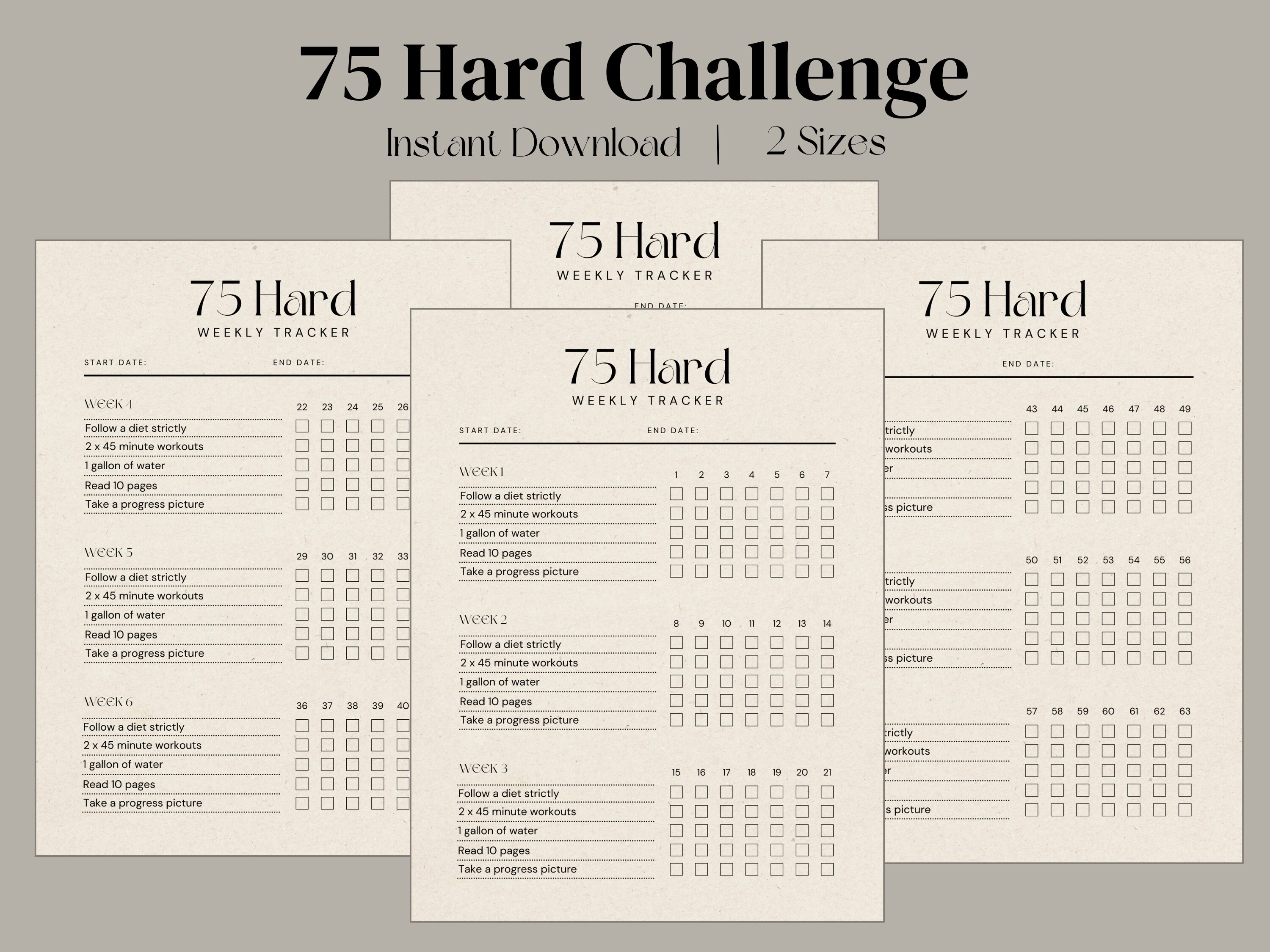 75 Day Hard Challenge Daily Tracker, 75 Day Challenge Printable, 75 Day ...