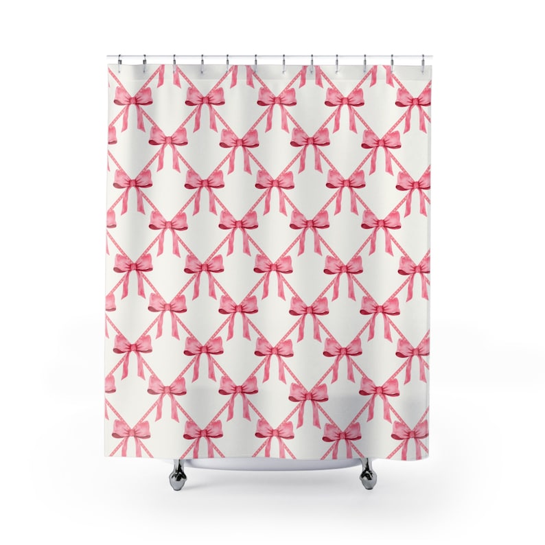 Coquette Bow Shower Curtain Pink and White Bow Shower Curtain, Pink ...