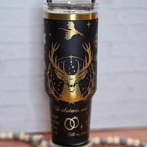 Vaso Trono de Cristal: Inspirado en Aelin, negro y dorado, 40 oz