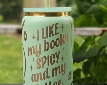 Books Spicy, Coffee Icy Mint & Gold 16 oz Stainless Steel Tumbler