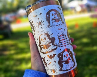 Spooky Bookish Ghost Tumbler: 20oz Stainless Steel Halloween Coffee Mug