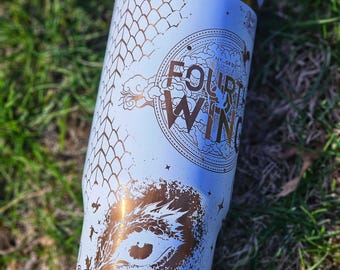 Vaso Fourth Wing: Taza de dragón grabada a láser con tapa para sorber