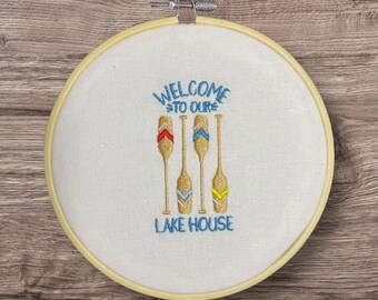 Embroidered Wall Decor, Lake House Decor, Cottage Wall Hanging, 6 Inch Hoop Embroidery, Finished Embroidery