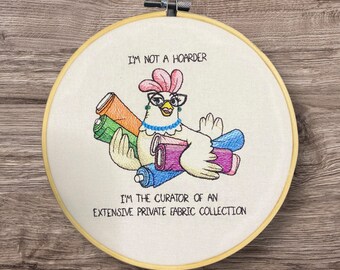 Embroidered Wall Decor, Funny Chicken Hoop, Crafter Saying, 8 Inch Hoop Embroidery, Finished Embroidery