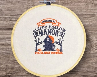 Embroidered Wall Decor, Halloween Decor, Sleepy Hollow, 6 Inch Hoop Embroidery, Finished Embroidery