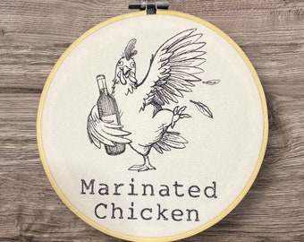Embroidered Wall Decor, Marinated Chicken Hoop, Farmhouse Decor, Funny Saying, 8 Inch Hoop Embroidery, Finished Embroidery