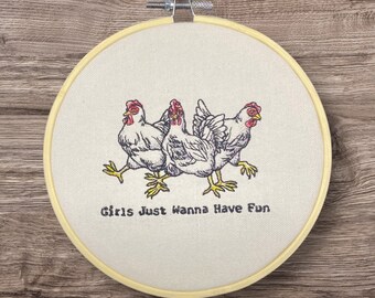 Embroidered Wall Decor, 6 Inch Embroidery Hoop, Funny Chicken Hoop, Finished Embroidery, Farmhouse Decor