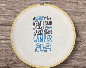 Embroidered Wall Decor, Camping Decor, Camper Wall Hanging, 6 Inch Hoop Embroidery, Finished Embroidery