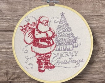 Embroidered Wall Decor, Christmas Wall Hanging, Merry Christmas Hoop, 6 Inch Hoop Embroidery, Finished Embroidery