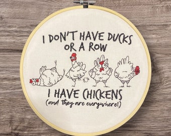 Embroidered Wall Decor, Chicken Hoop, Farmhouse Decor, Funny Wall Hanging, 8 Inch Hoop Embroidery, Finished Embroidery