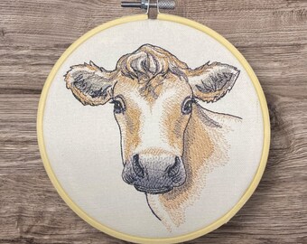 Embroidered Wall Decor, Beautiful Cow, Farmhouse Decor, 6 Inch Hoop Embroidery, Finished Embroidery
