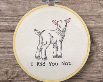 Embroidered Wall Decor, Baby Goat Hoop, Animal Hoop, 6 Inch Hoop Embroidery, Finished Embroidery, Farmhouse Decor