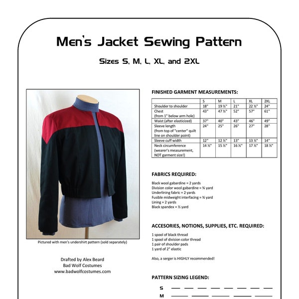 Men's Uniform Jacket Sewing Pattern