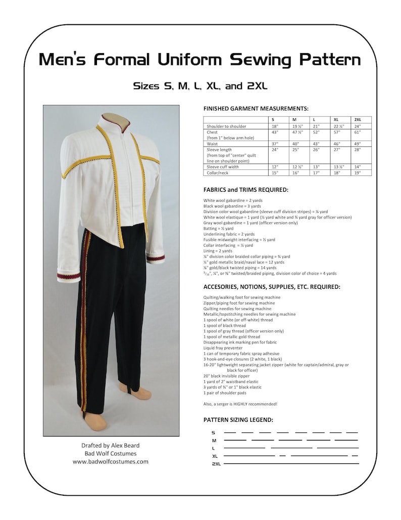 Timber Uniform Pattern Men's Formal Uniform Sewing Pattern - Etsy