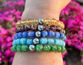 Firefly Glows in the Dark Colorful Glass Beaded Bracelet Crystal Healing European Luminous Glowing Florescent Gift Handblown Lampwork Bangle