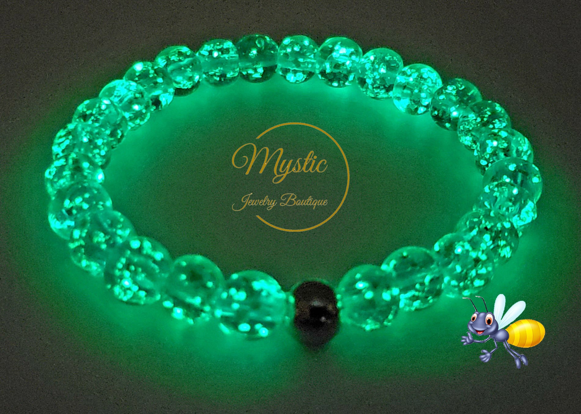 Firefly Glows in the Dark Glass Beaded Bracelet Crystal Healing European Luminous Glowing Beaded Florescent Gift Handblown Lampwork Bracelet