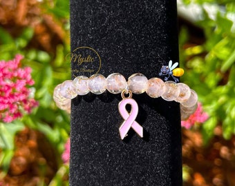 Firefly Glow in the Dark Glass Bead Breast Cancer Awareness Support and Healing Forever Strong Bracelet Healing  Luminous Bead Gift for her
