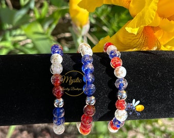 Firefly Glow in Dark Glass Beaded Bracelet American Independence Day Patriotic America Flag Jewelry Luminous Glass Florescent Bracelet Gift