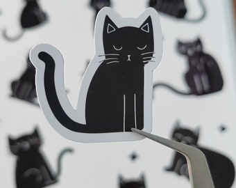 Zwarte kat stickervel | Schattige zwarte kattenstickerset, schattig kawaii kattenvinyl, plannersticker, laptopsticker, kattensticker, cadeausticker