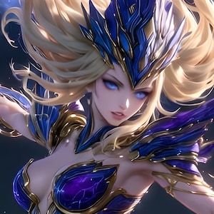 Impresión artística de la guerrera de hielo celestial / Valquiria de escarcha cósmica (descarga digital)