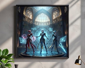 Impresión digital de arte mural de fantasía épica: Trío de guerreras