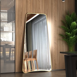 Full Length Mirror, Floor Mirror, Curved Mirror – Minimal Moroccan Wall Mirror with Handmade Wooden Frame, Modern Boho Decor
