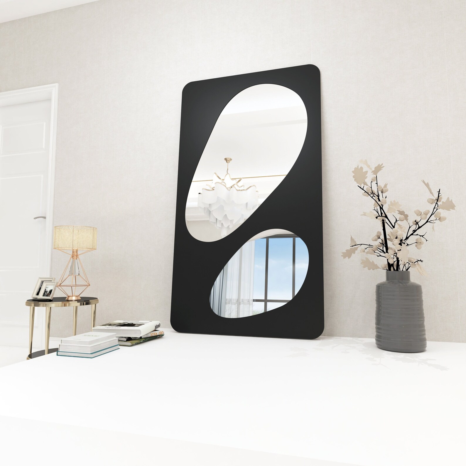 ASYMMETRICAL WALL MIRROR Big Wall Mirror, Full Length Mirror, Floor Mirror Full Length, Black ...