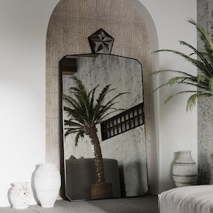 Floor Mirror Full Length Mirror Leaner Wall Mirror Living Room Decor Bathroom Vanity – Handmade Oversized Mirror with Art Glass Detail