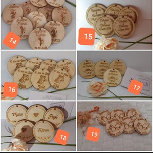 médaillons en bois personnalisés pour baptême, étiquette , mariage, communion, anniversaire, personnalisation boîte de dragées ou tables image 4